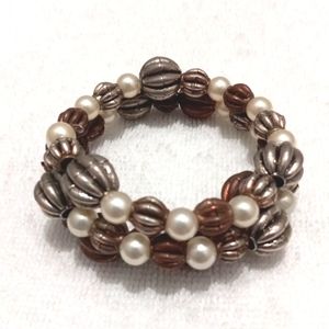 Braclet With Faux pearls, Copper and silver toned beads